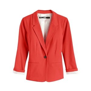 Kensie (Stitch Fix) red blazer with polka dot lining